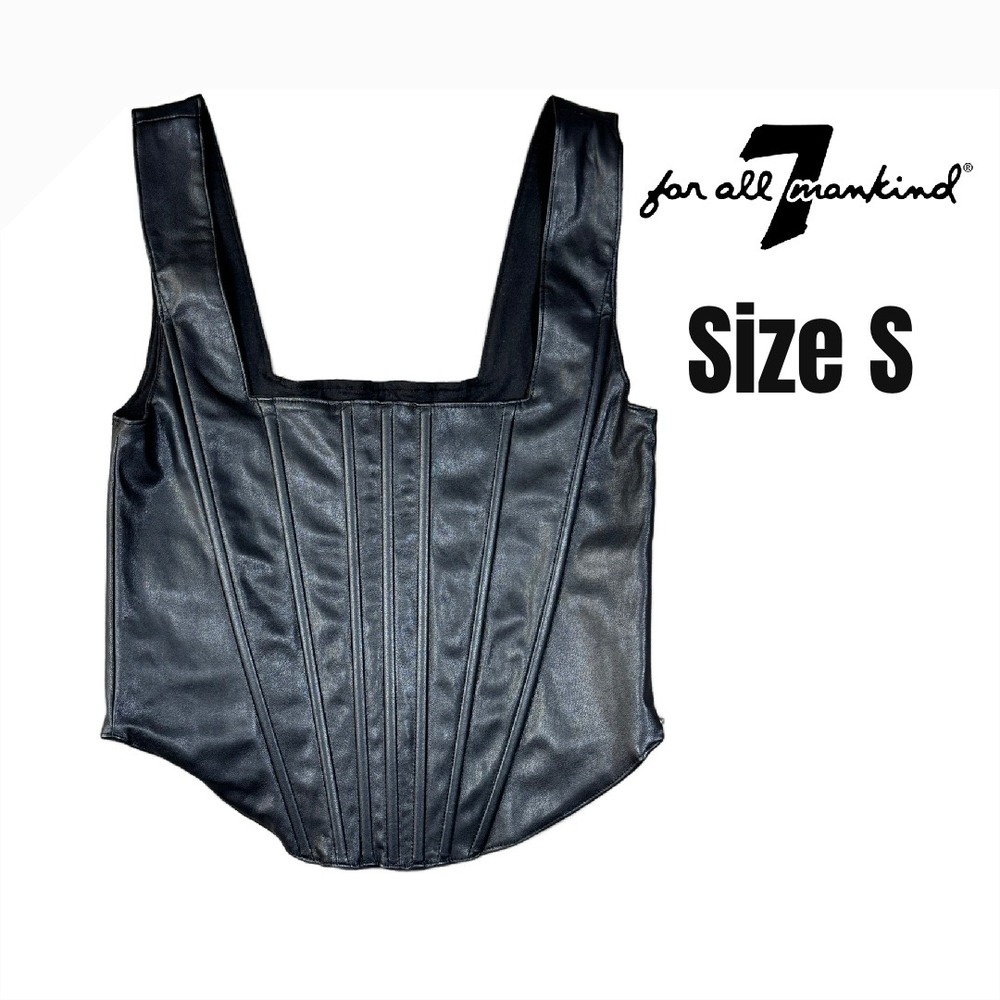 7 For All Mankind Black Faux Leather Corset Tank Top NWT Size Small